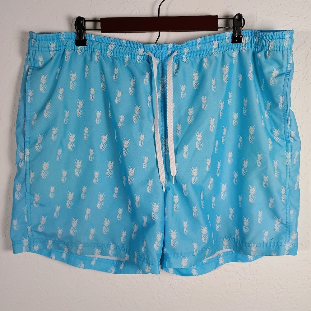 Boca Classic Men's XL Extra Large Blue Pineapple Print Swim Trunks Board‎ Shorts